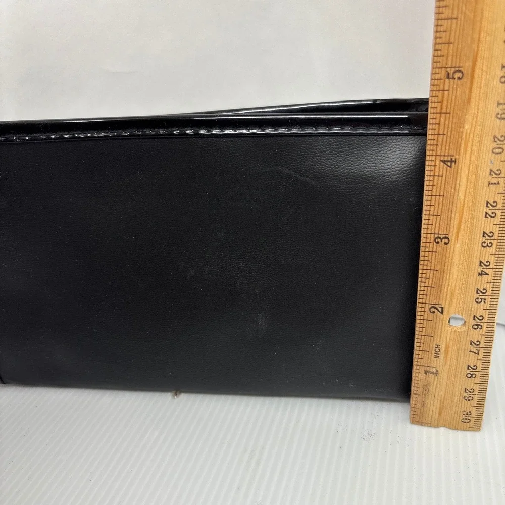Lancome Black Faux Patent Leather Makeup Bag‎ Gold Logo Zipper Pull Cosmetic Bag
